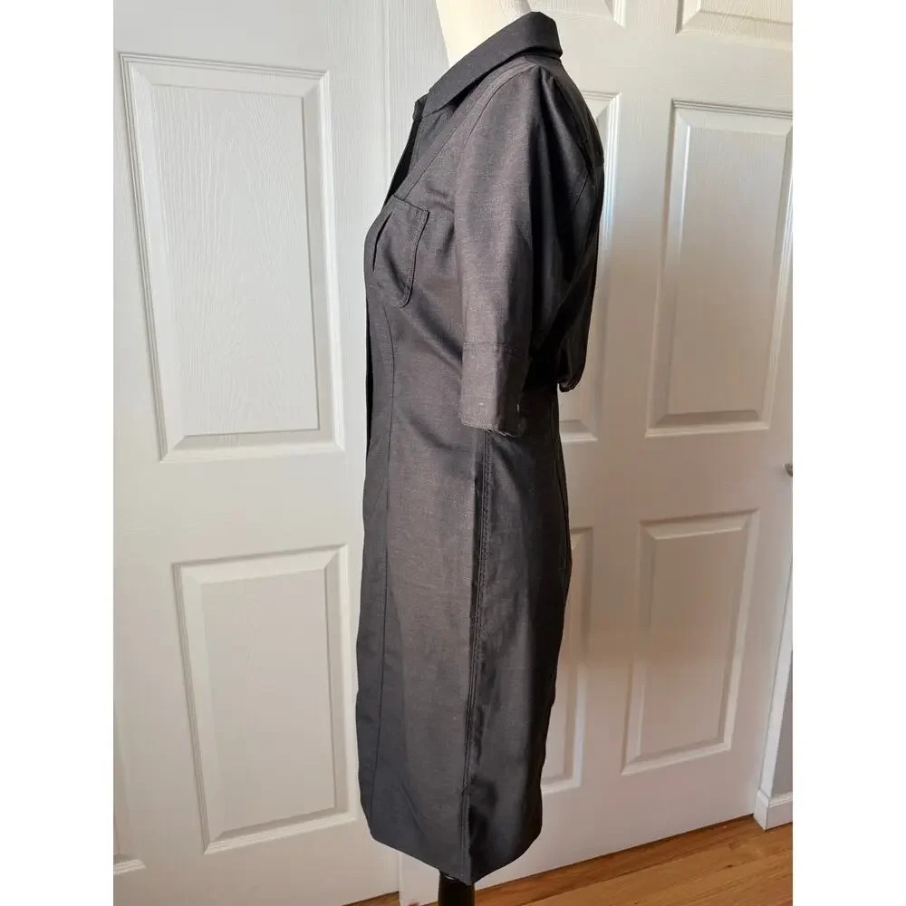 Elie Tahari Brown Wool Silk Collared Snap Front Sheath Dress Size 6 Office‎ Chic